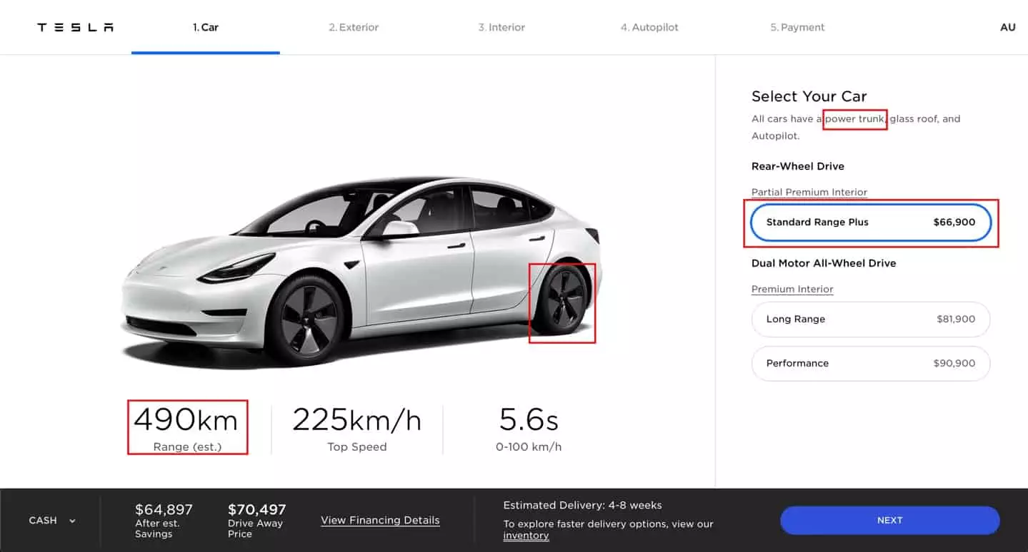 Model 3 Tesla .com standard range
